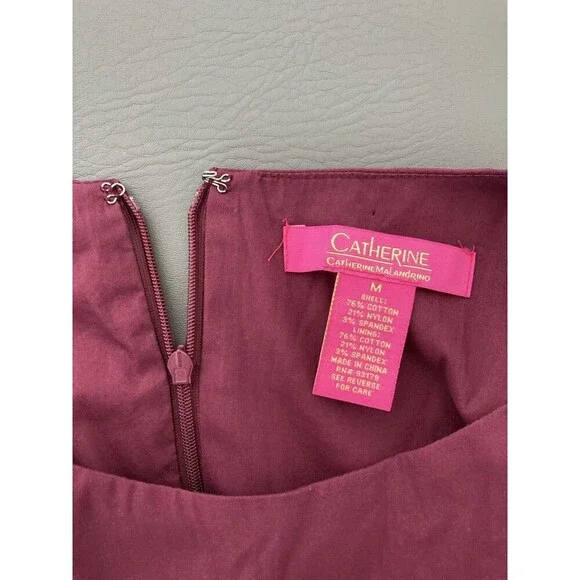 Catherine Malandrino Top Women Medium Smocked Flare Bell Sleeves Burgundy Blouse - Picture 2 of 7